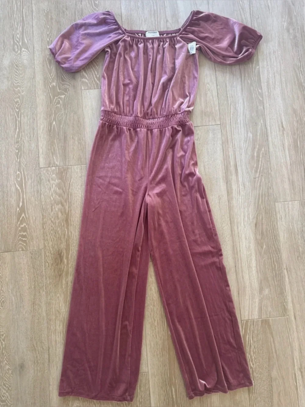 NWT Old Navy Girls Pink Velour Puff Sleeve Jumpsuit XXL 18